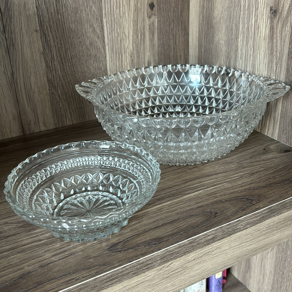 🆕2 Piece Crystal Serving Bowl Set